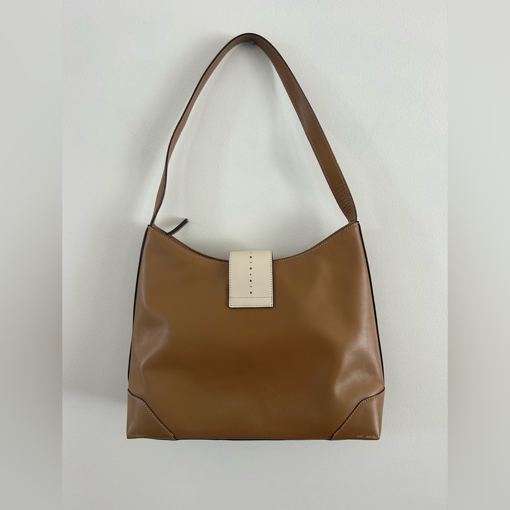 Vintage Ann Taylor Leather Light Tan Purse Hobo Shoulder Bag White Clasp
